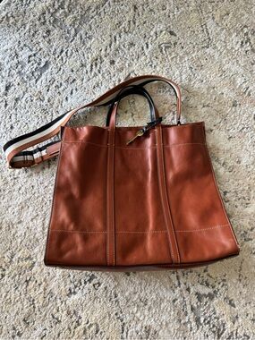 Fossil Leather Tote with Striped Strap